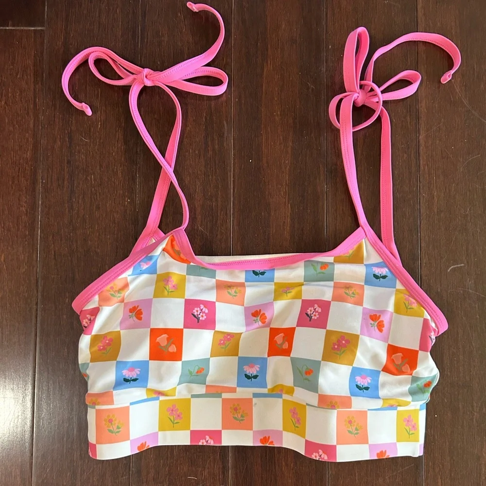 NWOT Lime Ricki Flower Check bikini top and bottom - Picture 2 of 5